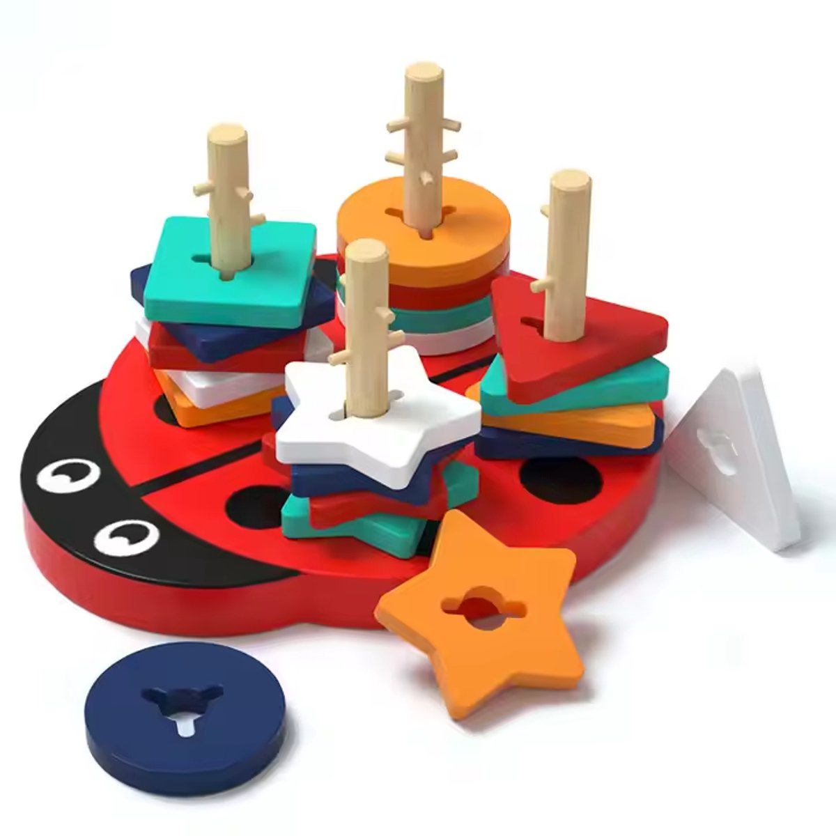 Houten lieveheersbeestjes puzzel - Sorteerspel en stapelfiguren - Open einde speelgoed - Educatief montessori speelgoed - Grapat en Grimms style