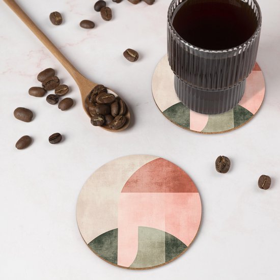 Sous-verres de verre - Rond - Cercle - Abstrait - Rose - 10x10 cm - Dessous de verre - 6 pièces