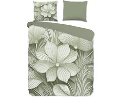 Good Morning dekbedovertrek bloemen - Lits jumeaux 240x200/220 cm - Groen - 100% Katoen renforce