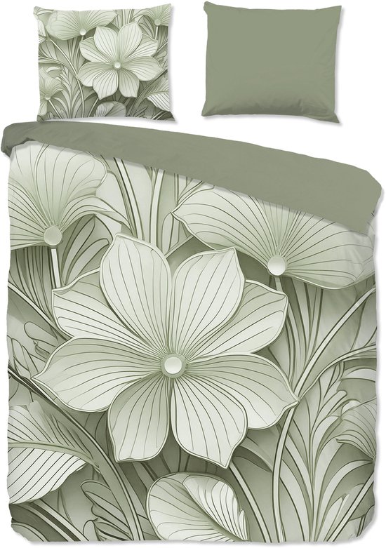 Good Morning dekbedovertrek bloemen - Lits jumeaux 240x200/220 cm - Groen - 100% Katoen renforce