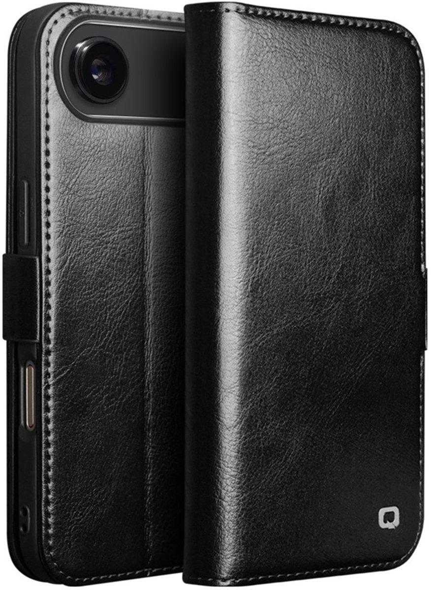QIALINO Hoesje - Geschikt voor iPhone Air Hoesje - QIALINO Genuine Leather Book Case - Echt Leder - Zwart