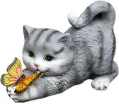 Tuin Ornamenten Buitenkatten Standbeeld, Zonne Hars Schattig Katten Beeldjes Met Vogelbadkom, Waterbestendig Sculpturen Voor Patio Home Decorations