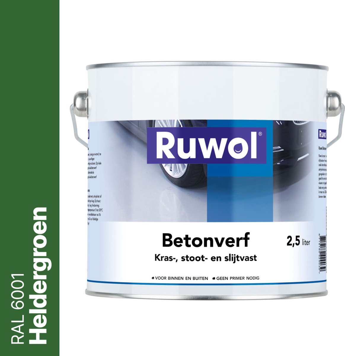Ruwol Betonverf Heldergroen (RAL 6001) 2,5 liter - Voor binnen en buiten - Alle kleuren - Kras-, stoot- en slijtvaste verf voor beton en steen - Betonverf voor buiten
