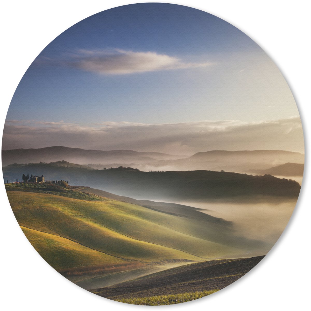 Muismat rond 30x30 cm - Mousepad Toscane - Mist - Landschap - Ronde muismatten