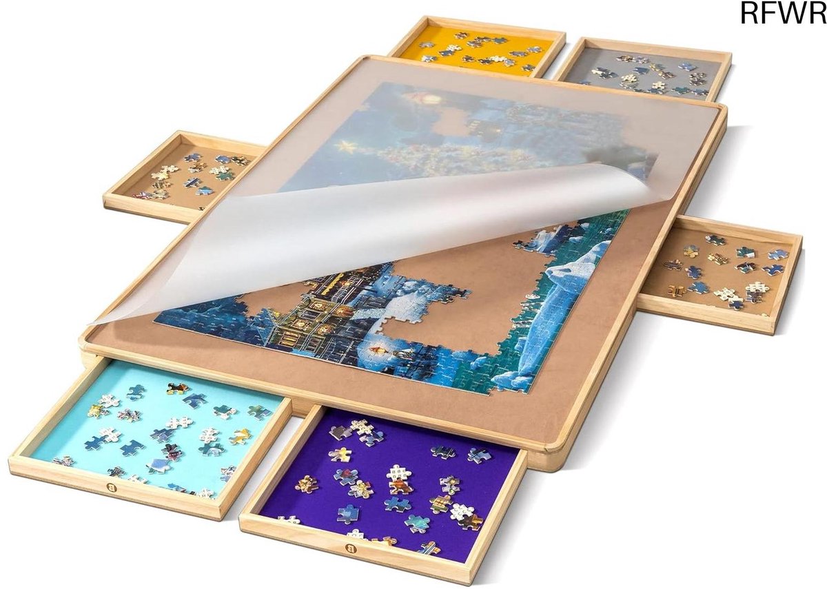 RFWR® Puzzelbord met Deksel en Laden voor 1500 Delige Puzzels - Draagbare Houten Legpuzzeltafel