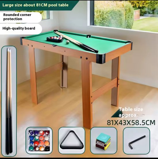 Luxe opklapbare Pooltafel bruin/groen . Pooltafel voor thuis - Poolbiljart tafel inclusief één set poolballen, triangel, 2 keuen, biljartkrijt en een borstel snookertafel - 81x43x5