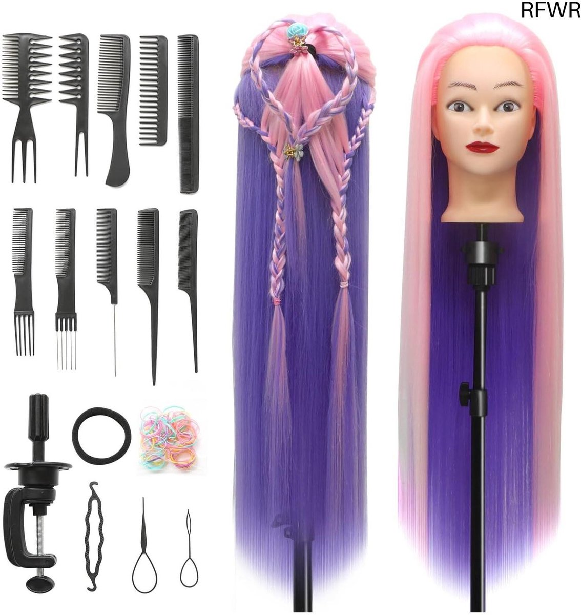 RFWR® Trainingshoofd 28 inch - Kappershoofd voor Oefeningen met Gratis Klem en DIY Vlechten Set