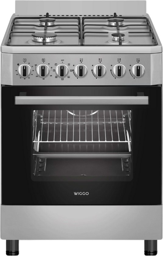 Wiggo WO-E605R(XX) – Vrijstaand gasfornuis – 60 cm – 4 kookzones – 56L elektrische oven – Roestvrijstaal – Elektrische vonkontsteking & vlambeveiliging – Energieklasse A – 5 jaar garantie