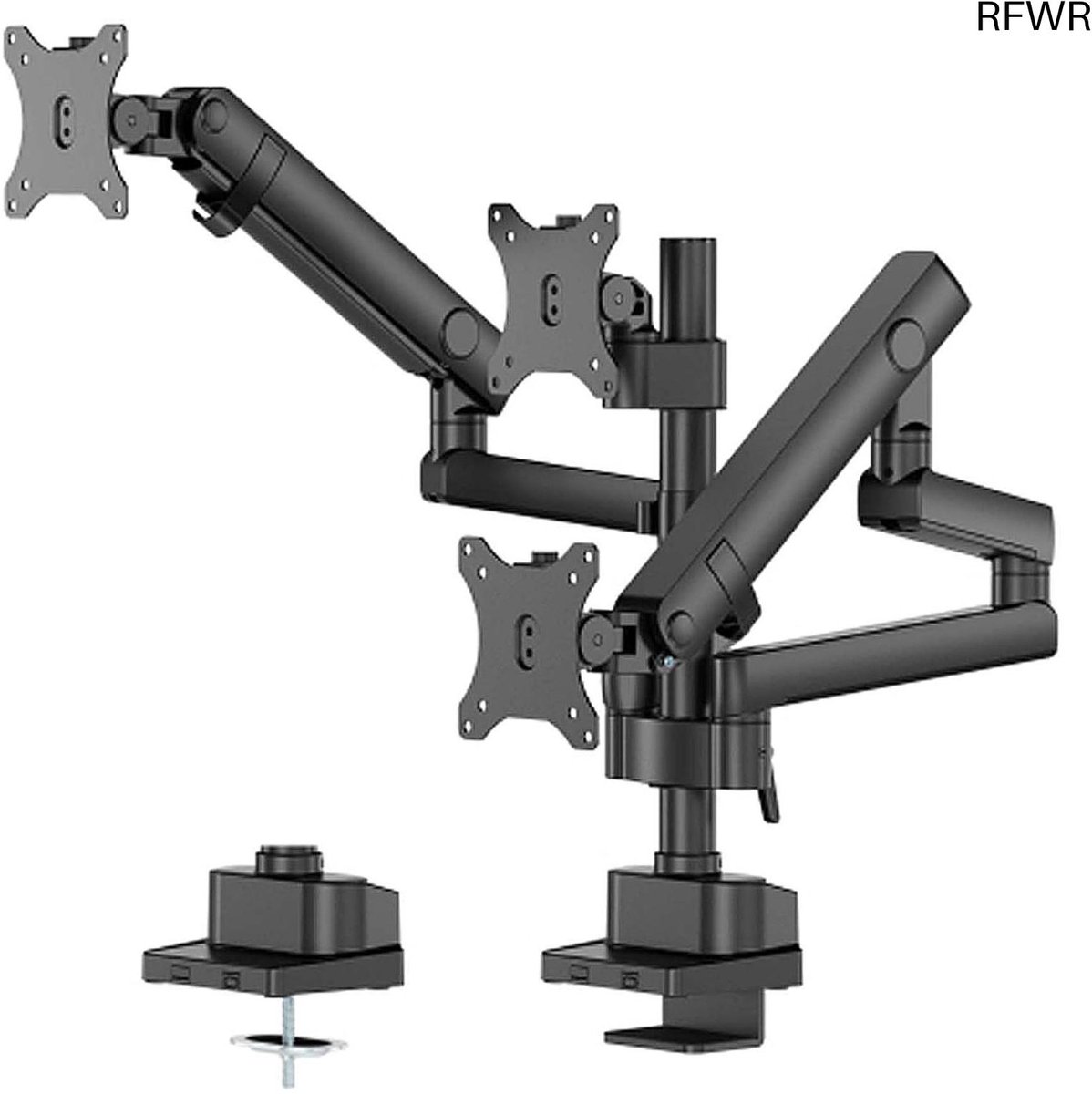 Image of RFWR® Monitorarm voor 3 schermen tot 27 inch met 360° draaibare VESA-plaat en verstelbare zwenkarmen