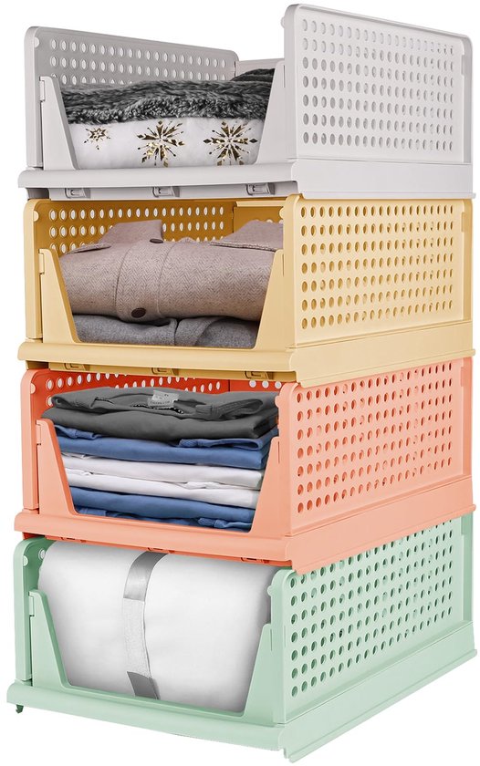 Yorbay Stapelbare Garderobe Organizer - 3 Stuks Beige | Uittrekbare Opbergdozen 43x33x19cm