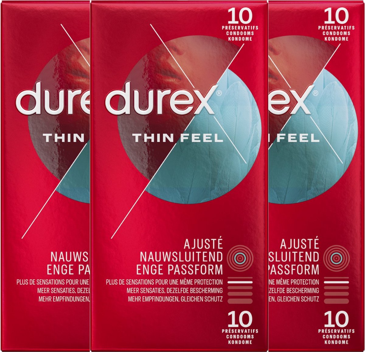 Bol.com Durex Condooms Thin Feel Close Fit 10st - 3 Stuks - Voordeelverpakking aanbieding
