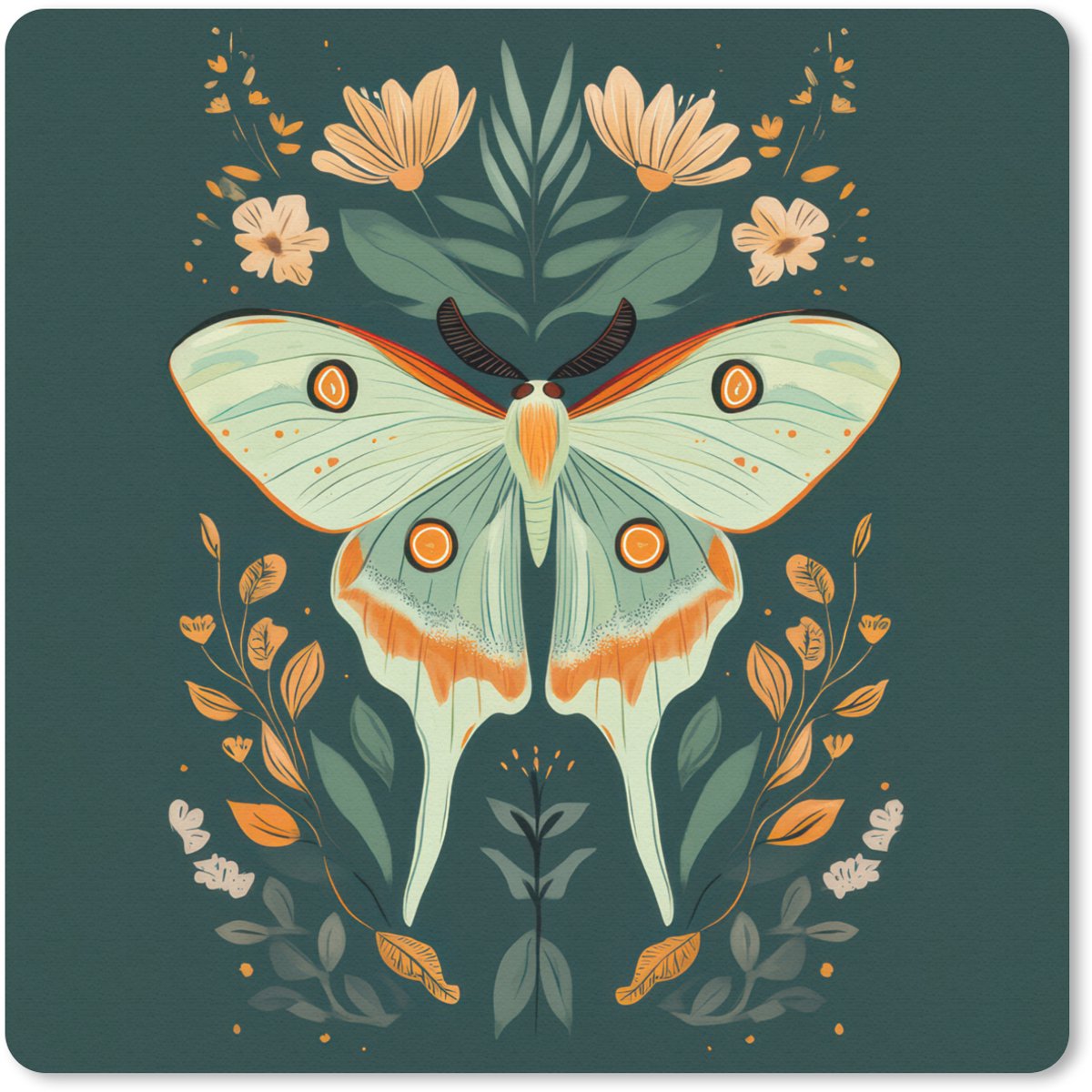 Muismat 20x20 cm - Mousepad Sierlijk - Vlinder - Groen - Bladeren - Muismatten