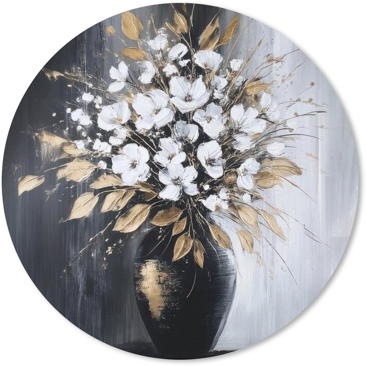 Muismat rond 50x50 cm - Mousepad Bloemen - Wit - Vaas - Abstract - Ronde muismatten