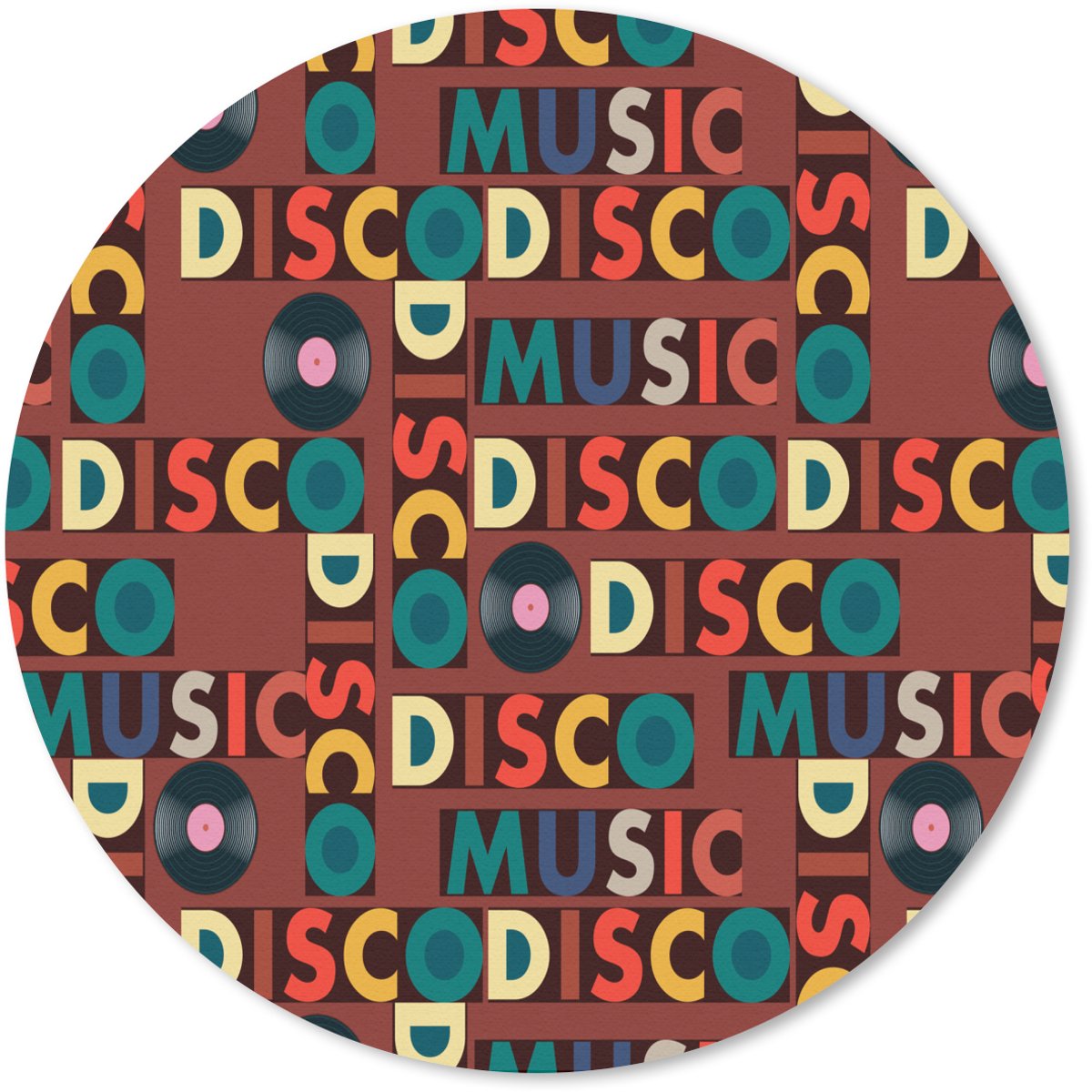 Muismat rond 50x50 cm - Mousepad Bruin - Retro - Disco - Patroon - Ronde muismatten