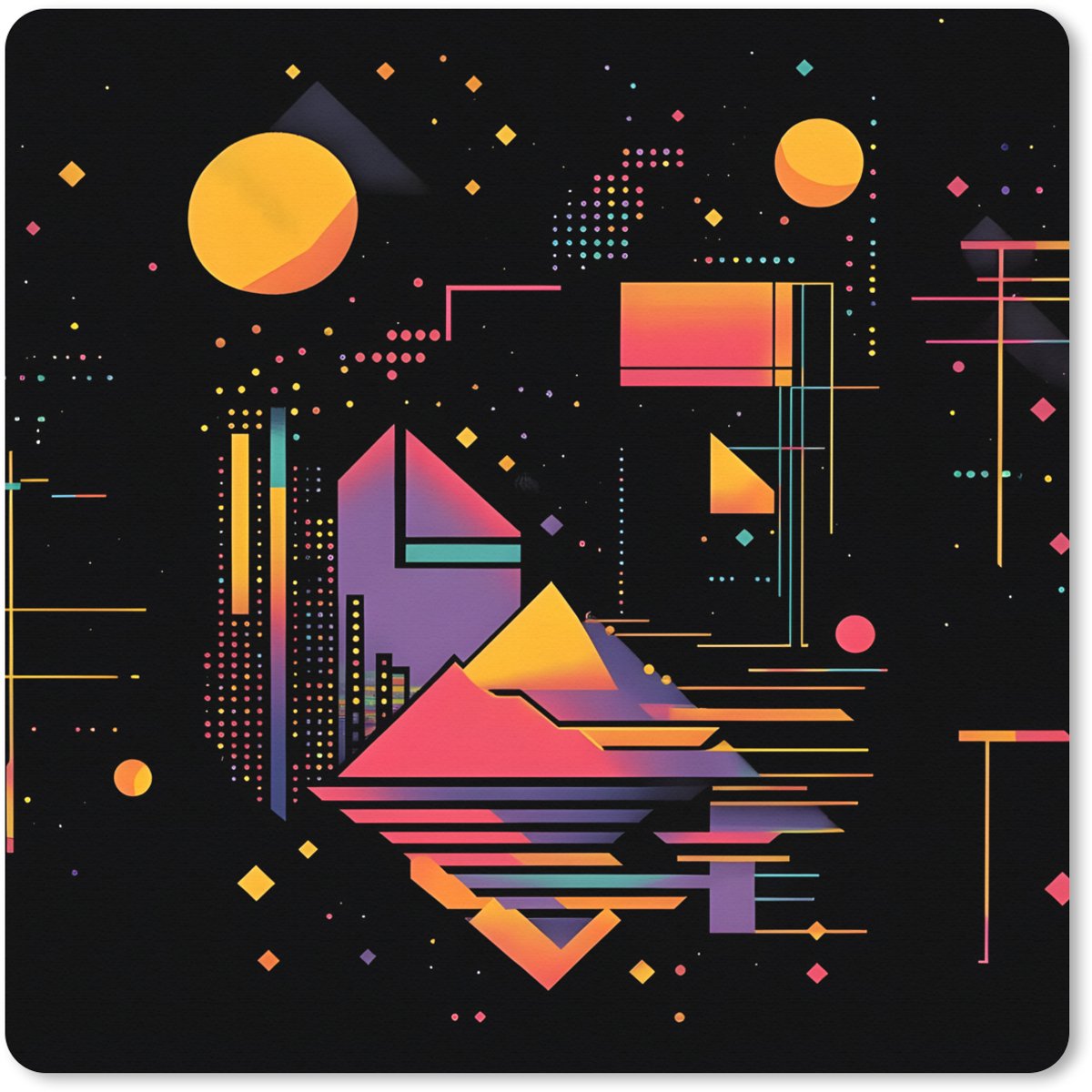 Muismat XXL 40x40 cm - Bureau onderlegger - Bureau mat Abstract - Vormen - Lijnen - Kleurrijk - Bureaumat - Gaming mousepad xl - Bureaulegger groot - Computer deskmat