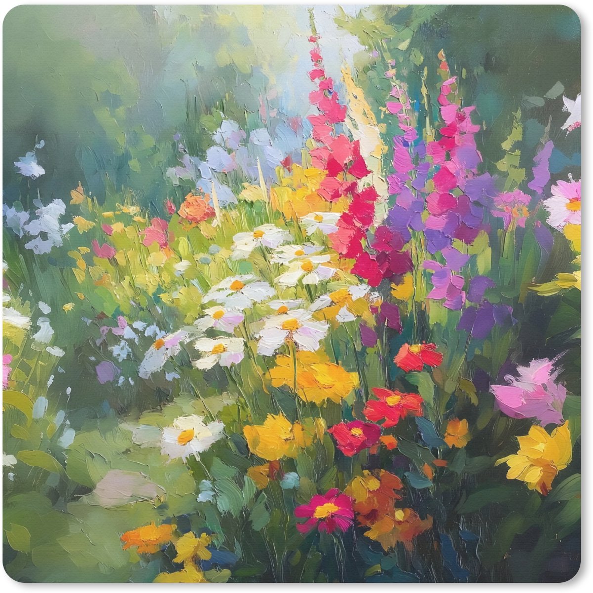 Muismat 20x20 cm - Mousepad Zomertuin - Sfeervol - Bloemen - Muismatten