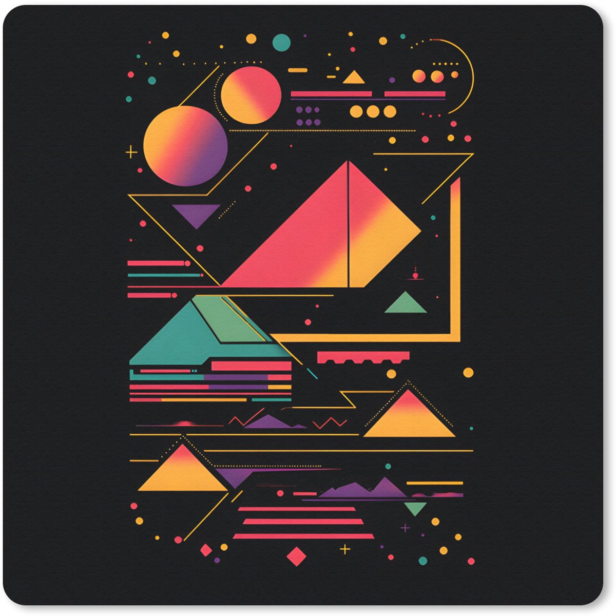 Muismat 30x30 cm - Mousepad Piramides - Cirkels - Neonkleuren - Geometrisch - Muismatten