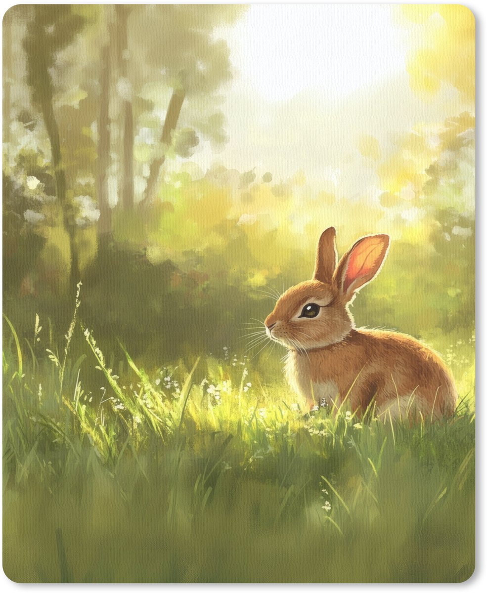 Muismat 19x23 cm - Mousepad Konijn - Zonlicht - Bos - Muismatten