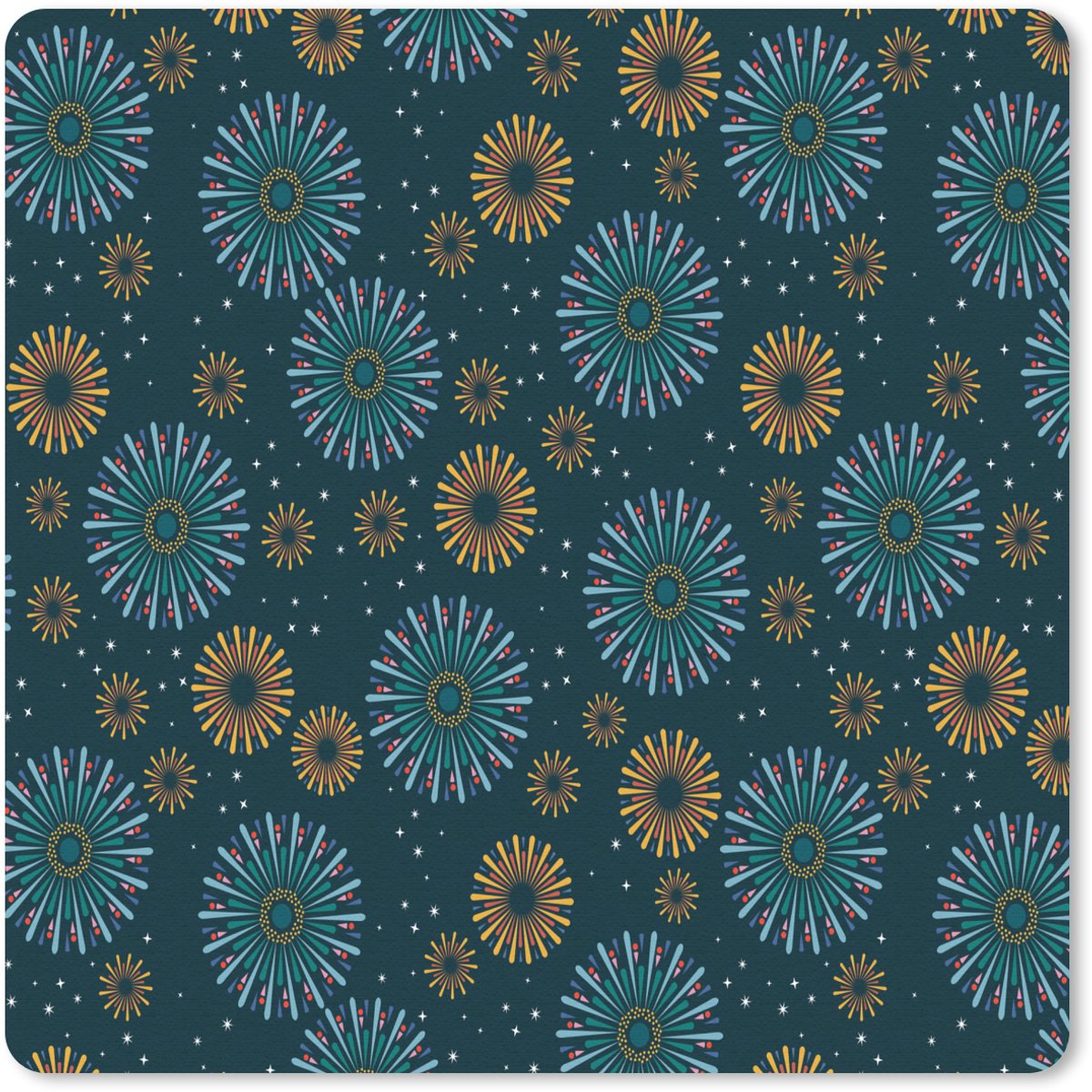 Muismat 20x20 cm - Mousepad Blauw - Patroon - Retro - Muismatten