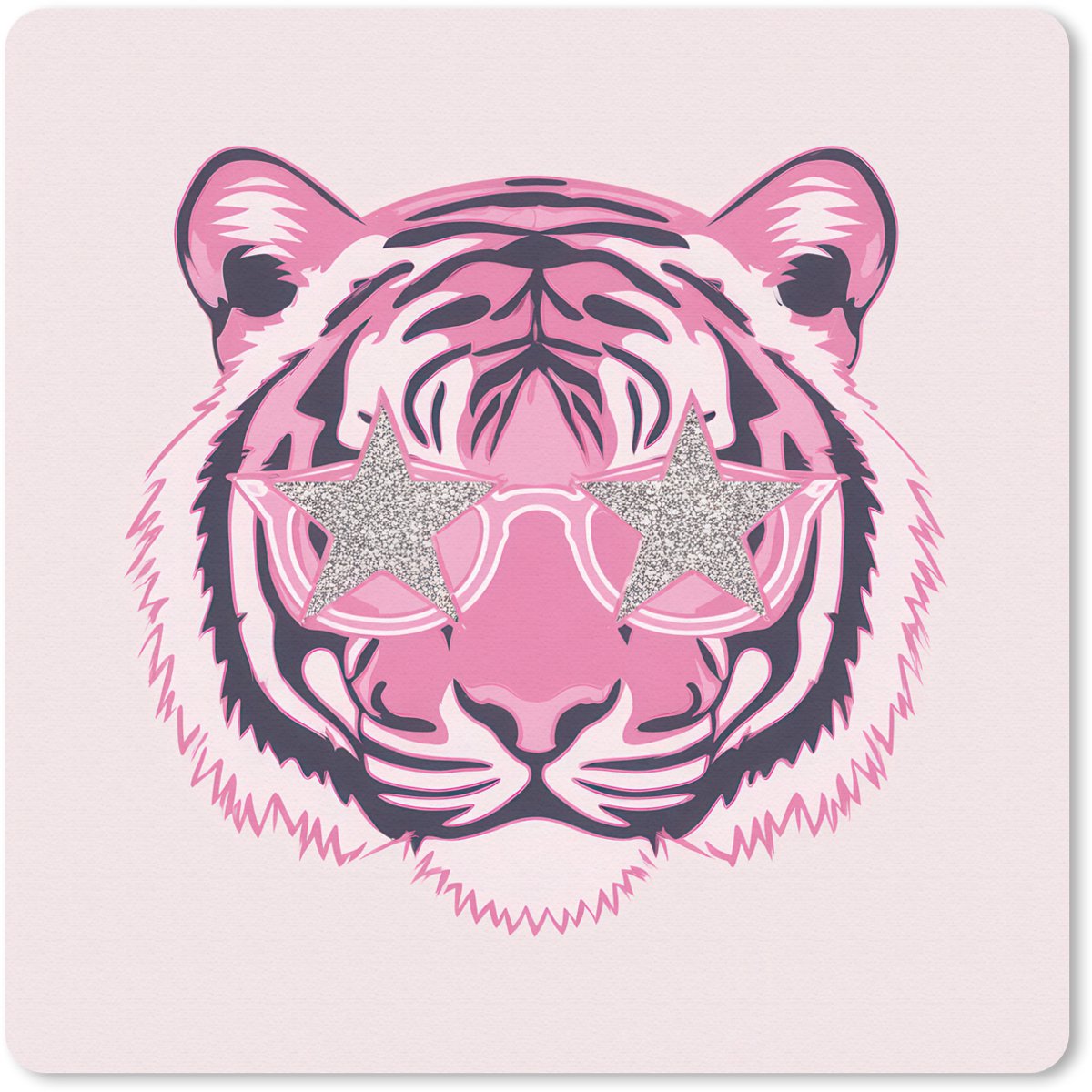 Muismat 20x20 cm - Mousepad Tijger - Glitterzonnebril - Roze - Muismatten