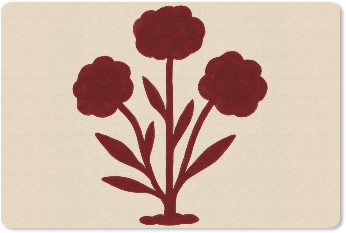 Muismat 27x18 cm - Mousepad Bloemen - Bladeren - Rood - Minimalistisch - Muismatten