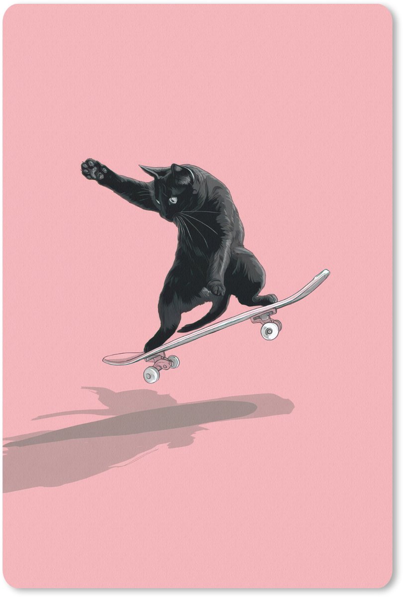 Muismat 18x27 cm - Mousepad Kat - Skateboard - Roze - Muismatten