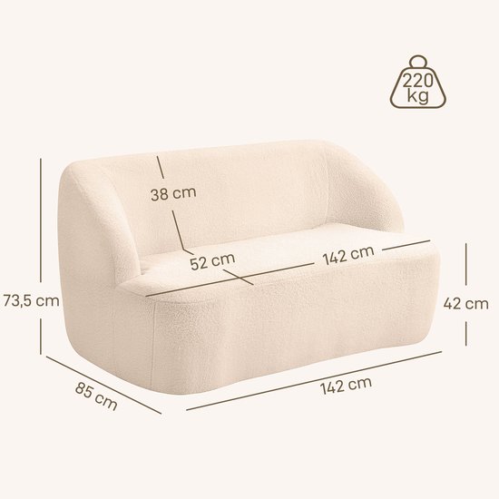 HOMCOM - Causeuse - 142 x 85 x 73,5 cm - Tissu Toulette - Beige