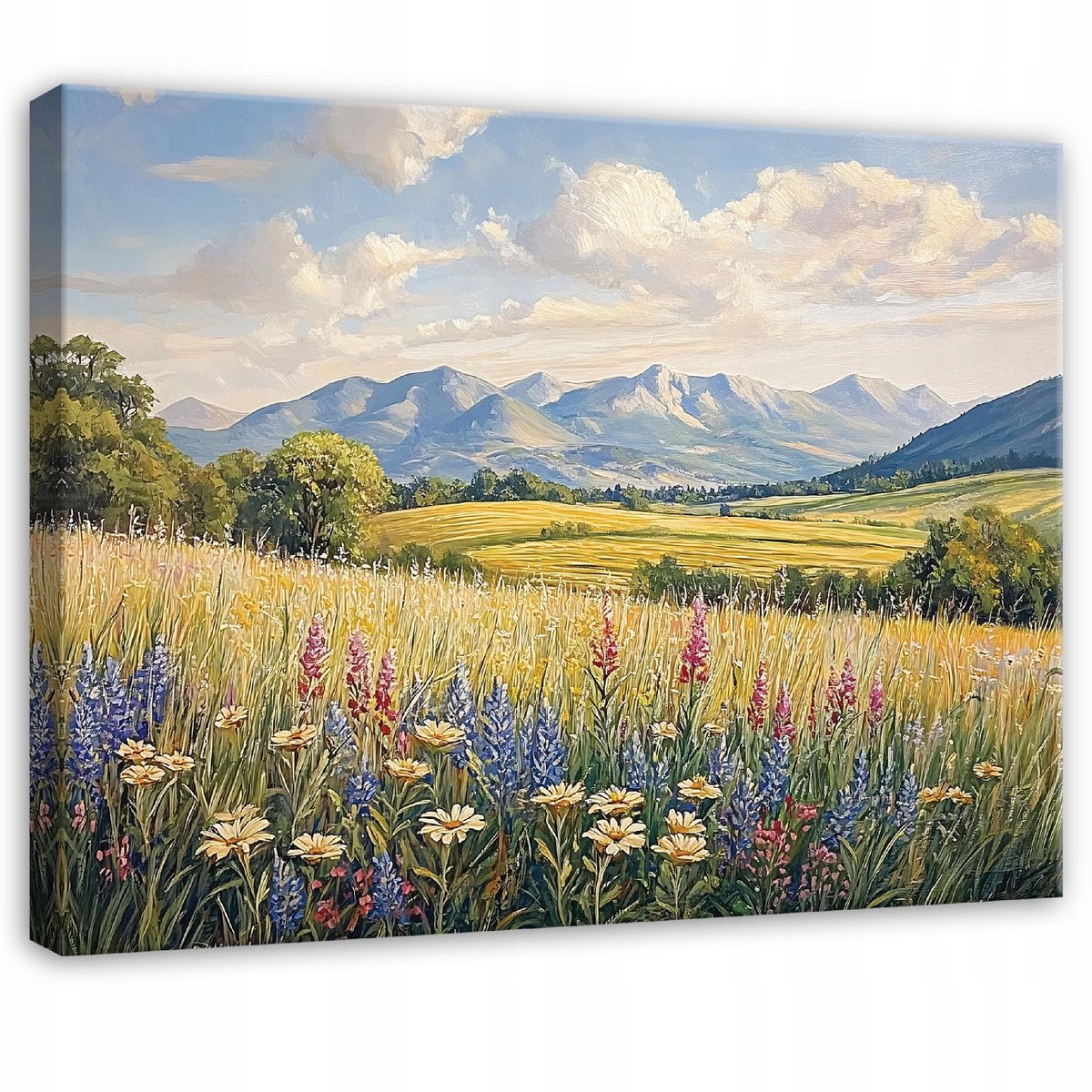 WALLARENA Canvas schilderij - 40x30 cm - Schilderij van veldbloemen en een landschap voor slaapkamer, salon en keuken multikleurig