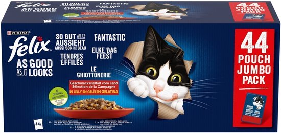 Felix Elke Dag Feest Countryside Selectie - Kattenvoer Natvoer - Rund Kip Eend & Lam - 44 x 85 g