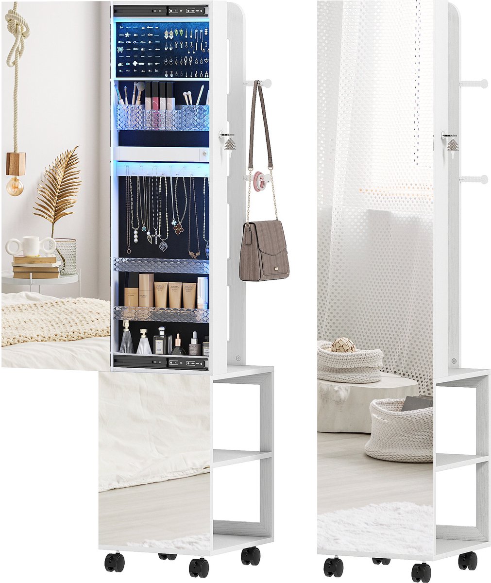 HOMCOM-Staande sieradenkast-37x40x165,5cm-MDF-Zwart