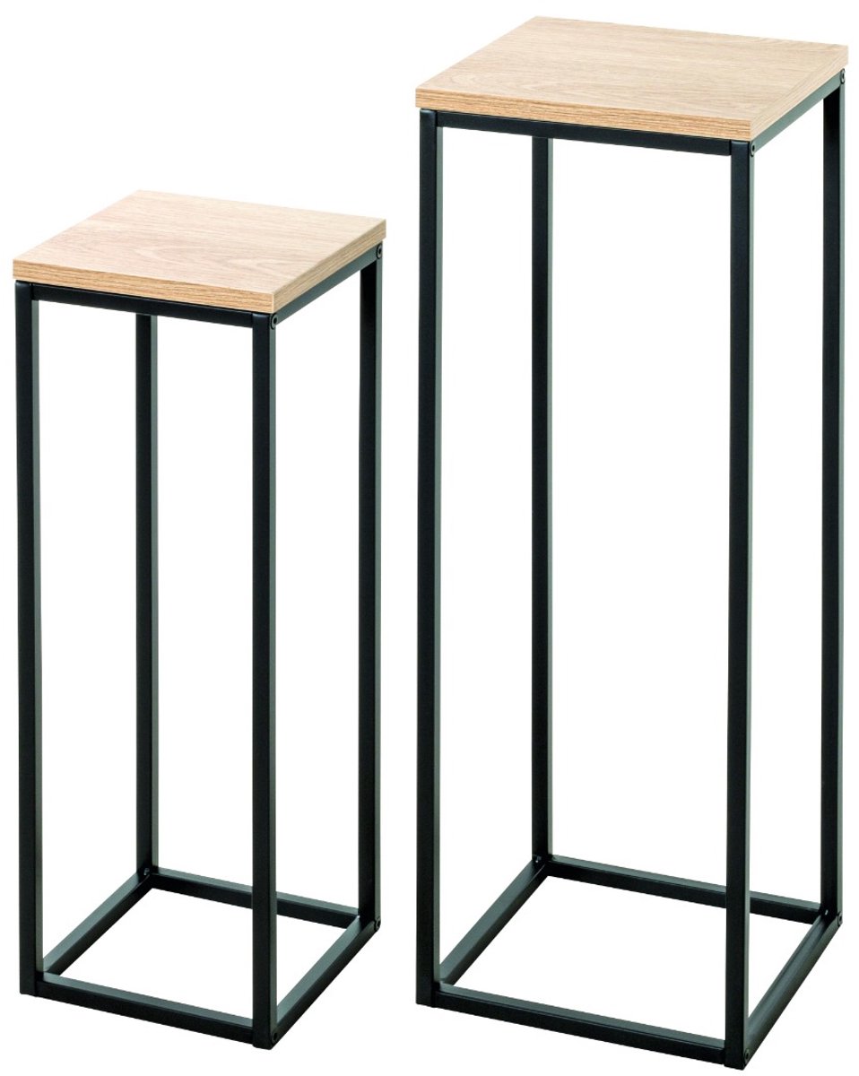 Plantenbak – Stijlvolle plantenstandaard – Zwart staal en natuurlijk eiken – Modern design – Duurzaam MDF en metaal – Eyecatcher voor elk interieur