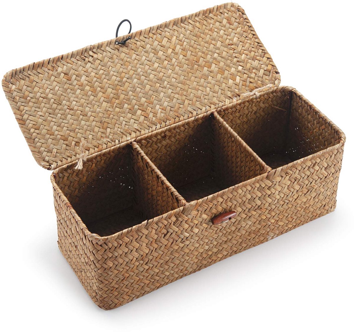 Elkuaie Opbergmand Met Deksel - Natuurlijk Zeegras - 29X19X12Cm - Geel