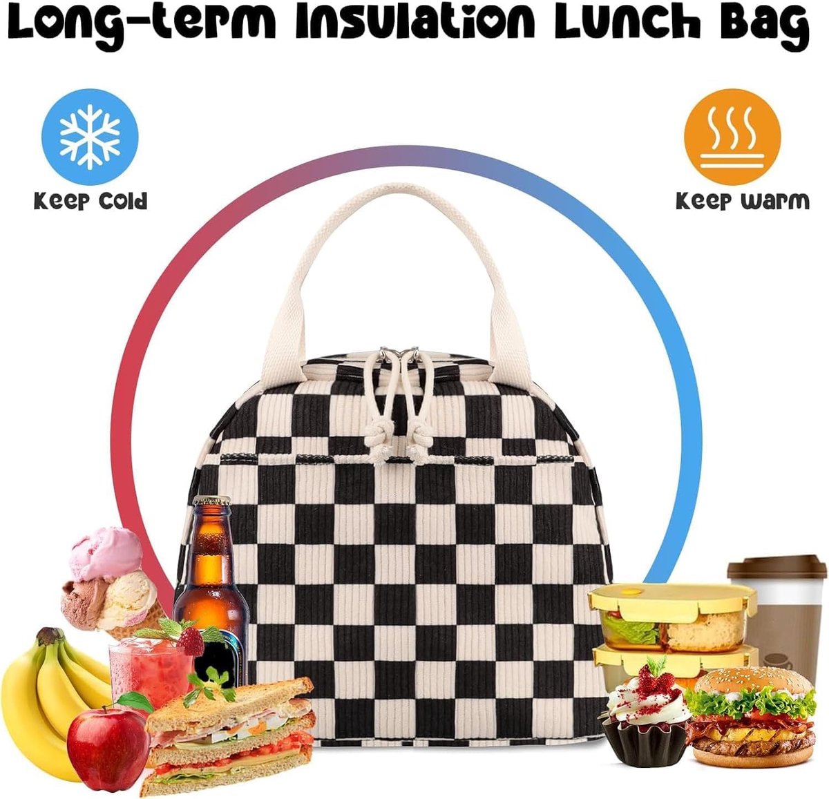 Koeltas - Koeltasje klein - Koeltasje lunch - Geïsoleerde Koeltas - lunchtas dames - Leuke Corduroy Lunch Tote - Herbruikbare Geïsoleerde Lunchbox - Voor Mannen en Vrouwen - Grote Capaciteit - Ideaal voor Werk, Picknicks of Reizen(zwart) — cadeau in Cadeau-ideeën - foto 7