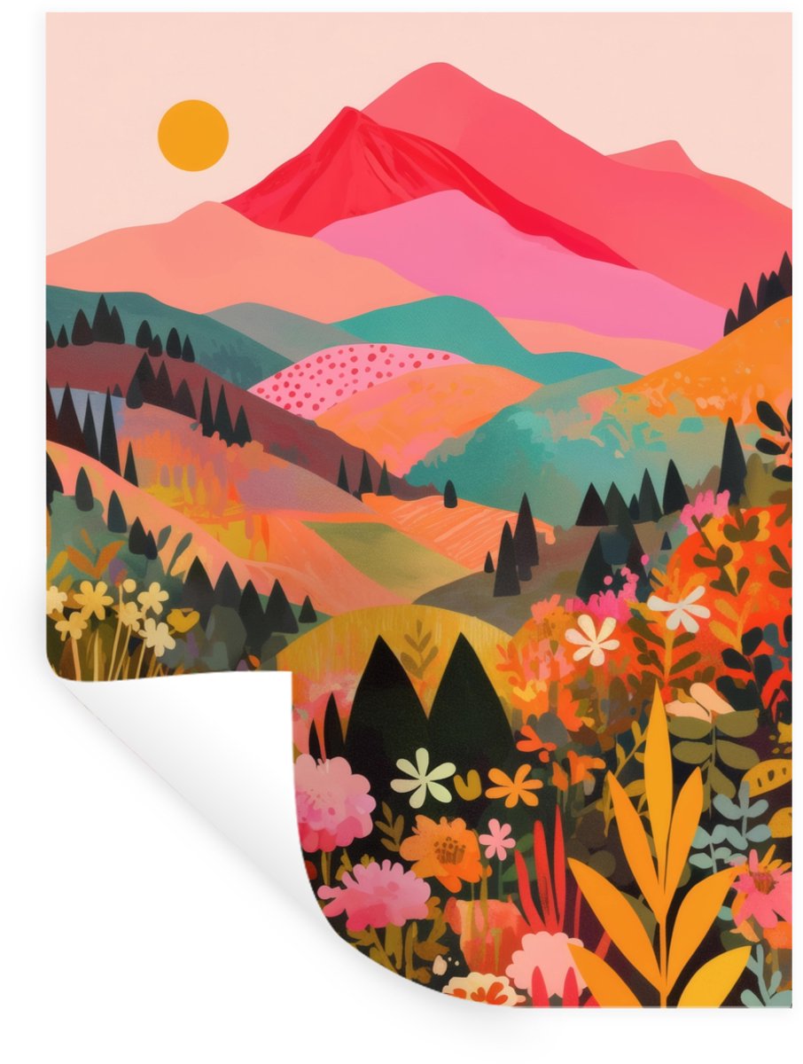 Muurstickers - Sticker Folie - Zonsondergang - Bergvallei - Contrast - 60x80 cm - Plakfoli