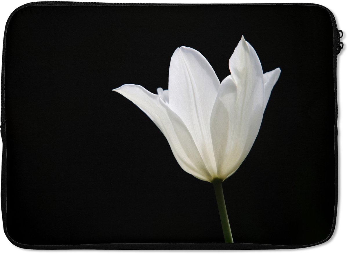 Laptophoes 14 inch - Witte tulp - Laptop sleeve - Binnenmaat 33x23 cm - Zwarte achterkant