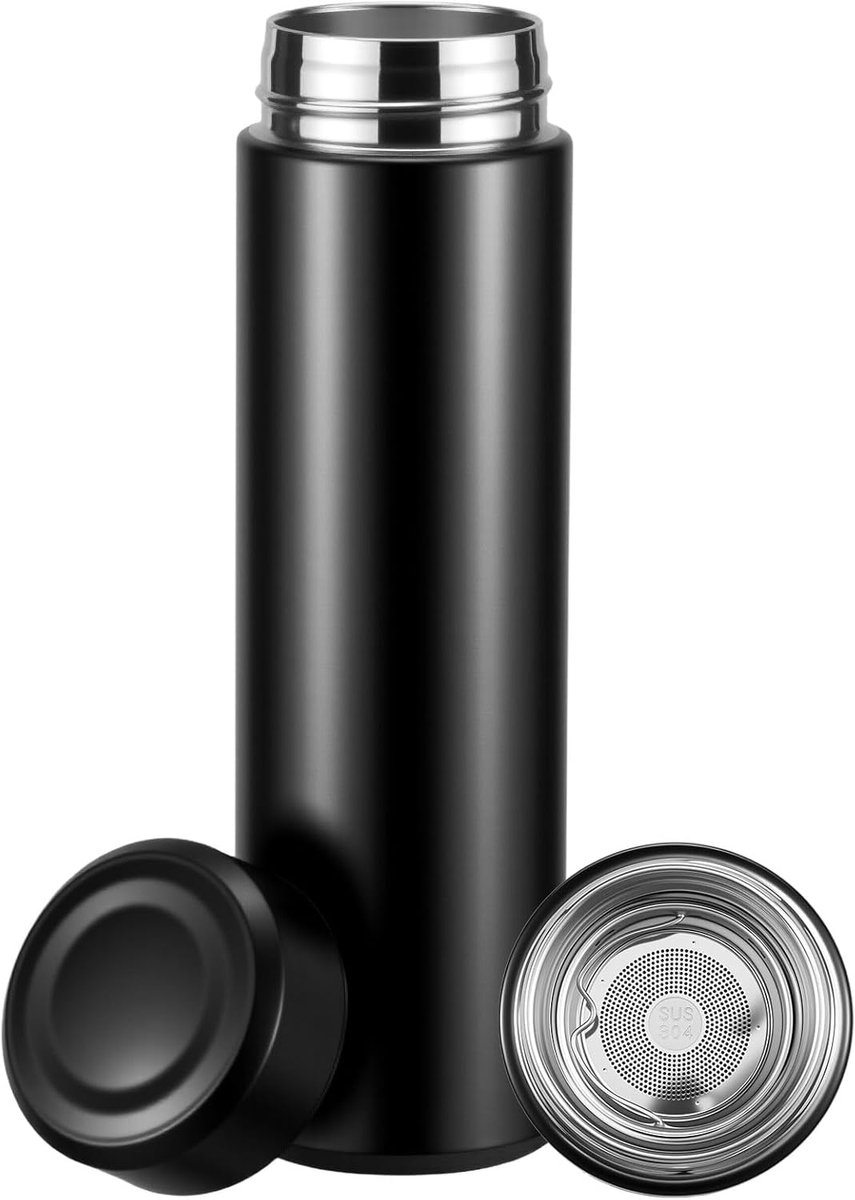 17 oz roestvrijstalen waterfles, ultradunne waterfles, geïsoleerde waterfles, geïsoleerde waterfles 12 uur, koude koffie 24 uur, drank (zwart)