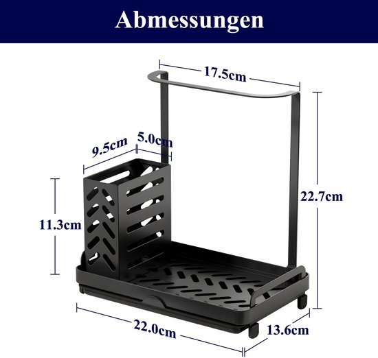 JOUING Spoelbak Caddy Keuken Spoel Organiser Roestvrij Staal Spons Houder met Draaibare Afvoer Spoelbak Opgeruimd met Handdoekrek, Borstelrek (Wit