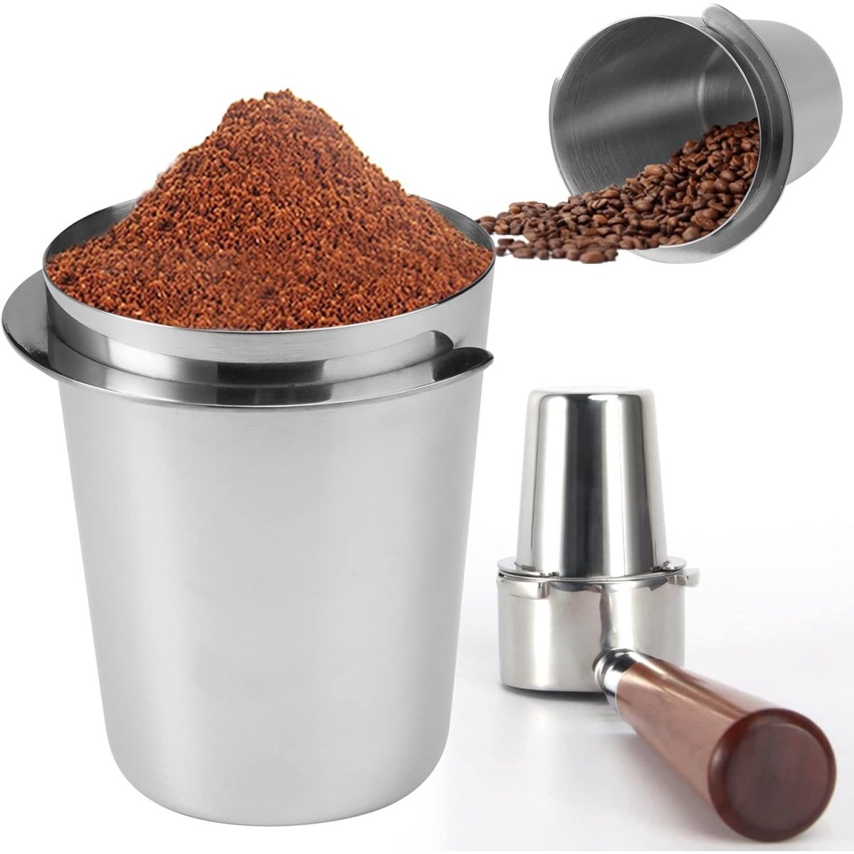 EXCITAT Maatbeker - Koffiepoederbeker - Roestvrij staal - Koffiepoederbeker - Geschikt voor theehuizen, thuis en cafés - 51 mm