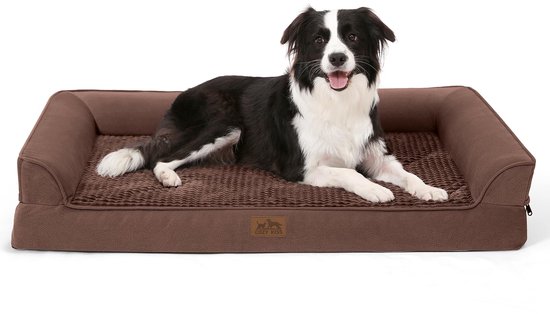 FEANDREA Orthopedisch hondenbed, hondenkussen, hondenmand, zachte vulling, hondensofa, opstaande randen, hoes afneembaar en wasbaar, 91 x 71 x 25 cm, anti-slip onderzijde, lichtgrijs PGW076G02