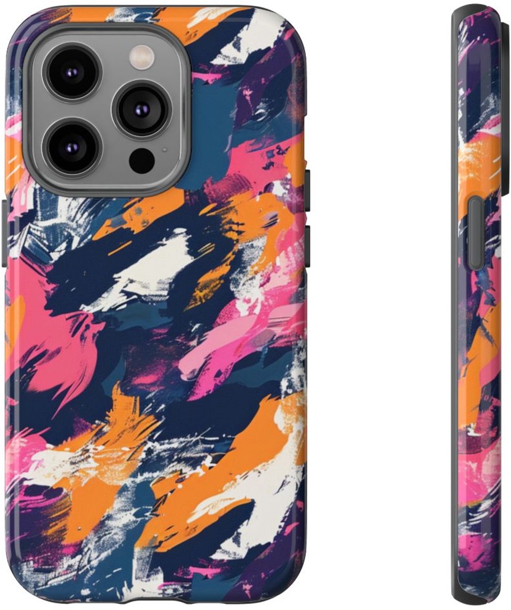 Kleurrijk Abstract Penseelstrepenpatroon – Telefoonhoesje Geschikt voor iPhone 14 Pro