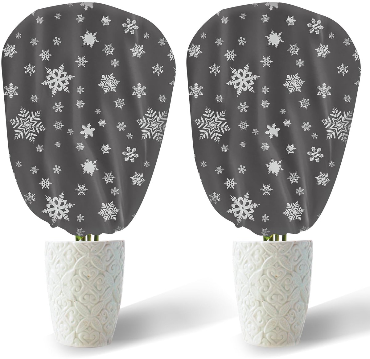 Vlies Plantenhoes - 70g/m² Vorstbescherming - Voor pot- en tuinplanten - Zwart met sneeuwvlokken 90x110cm