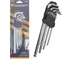 Inbussleutel Set - Inbus Sleutels Met Houder & Kogelkop - 9 Delig - Inbusset - Set Met 9 Maten - 1,5/2/2,5/3/4/5/6/8/10 MM/Inch - Chroom Vanadiumstaal - Imbus