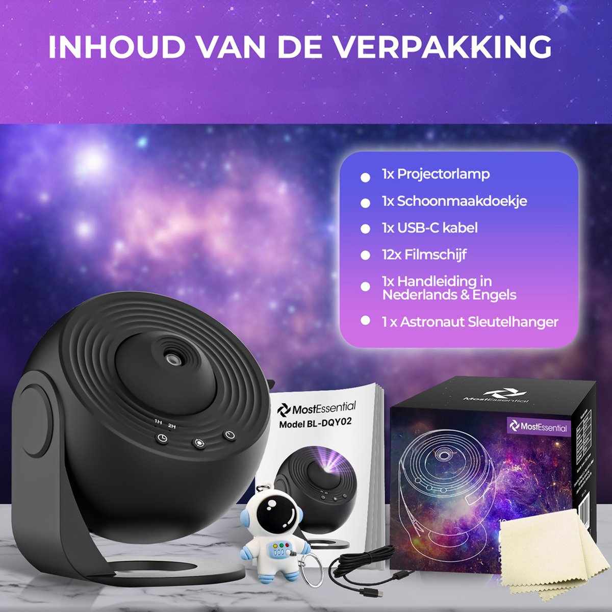 Projector Met Sterrenhemel - Nachtlamp - Geschikt Voor Een Sfeervolle Ambiance 1 Stuk Zwart Wit