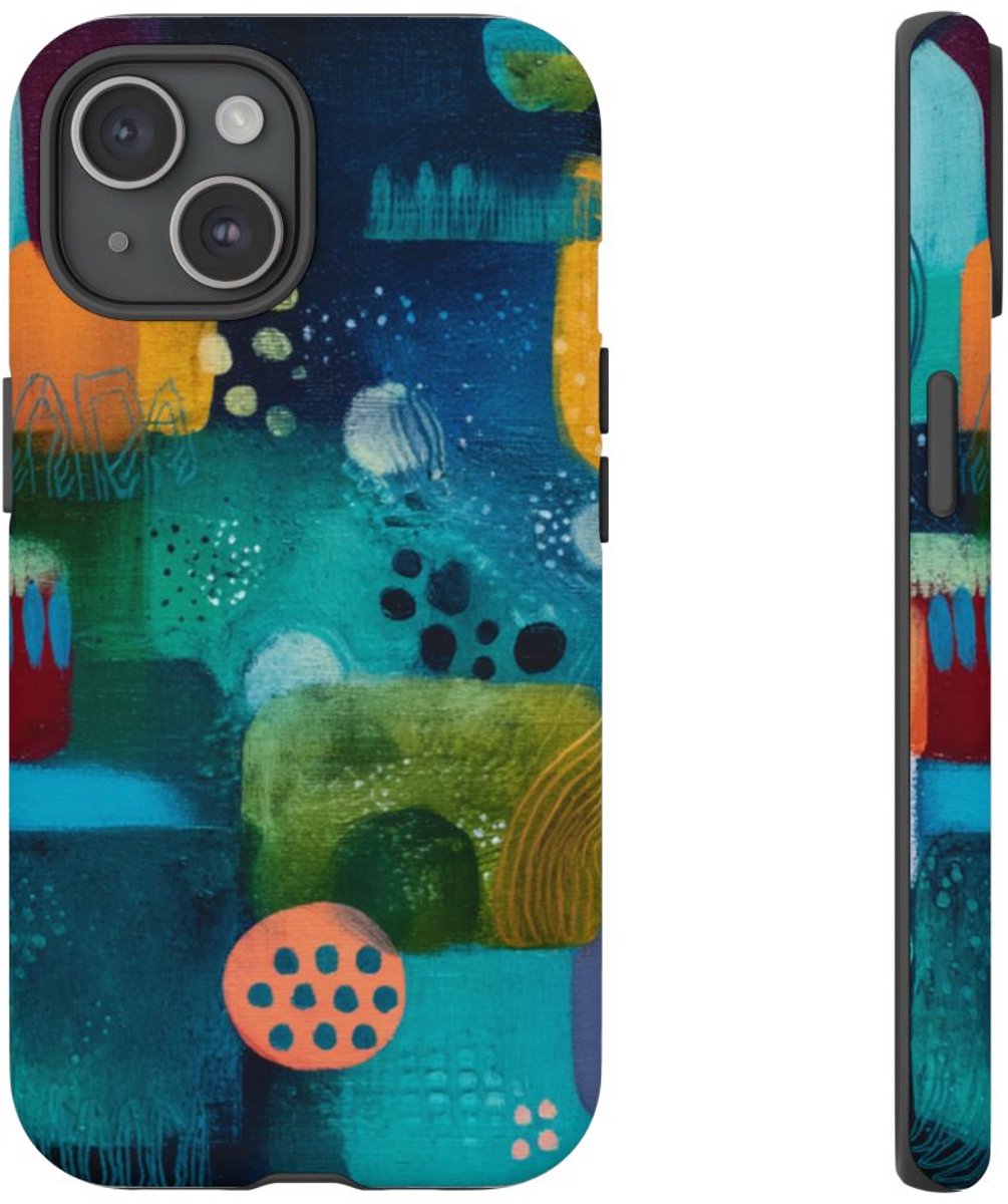Abstracte Geometrische Kleurenblokken – Telefoonhoesje Geschikt voor iPhone 15