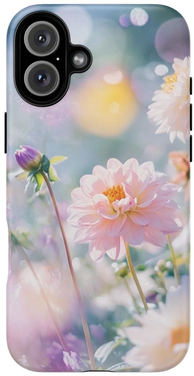 Dahlia's in Pastel met Zachte Bokeh – Telefoonhoesje Geschikt voor iPhone 16 Plus