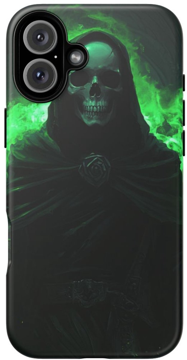 Donker Skelett met Groene Magie – Telefoonhoesje Geschikt voor iPhone 16 Plus