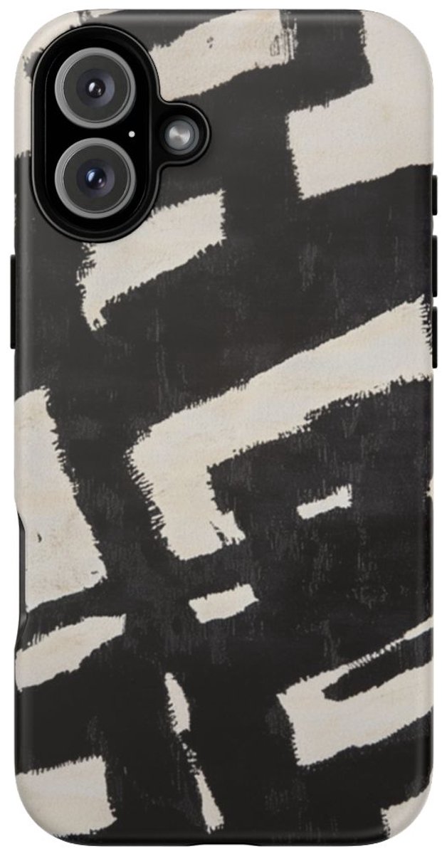 Abstract Zwart-Crèmekleurig Patroon – Telefoonhoesje Geschikt voor iPhone 16 Plus