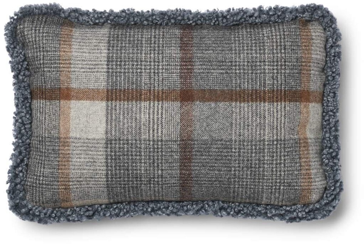 Sheepskin House Wollen Kussen - Dubbelzijdig - KW rand - 34x52 cm Glencheck-Grey/Light Grey