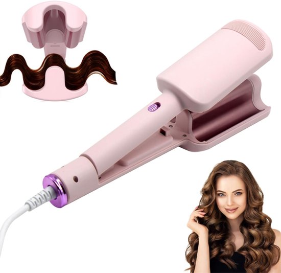 Foto: Deep waves krultang krultang professionele wafeltang 32 mm 3 barrels beach wave krultang met verstelbare temp 160 c 220 c 4 temperaturen golvenkrultang wave krultang frizz free golven alle haartypen voor lang en kort haar roze