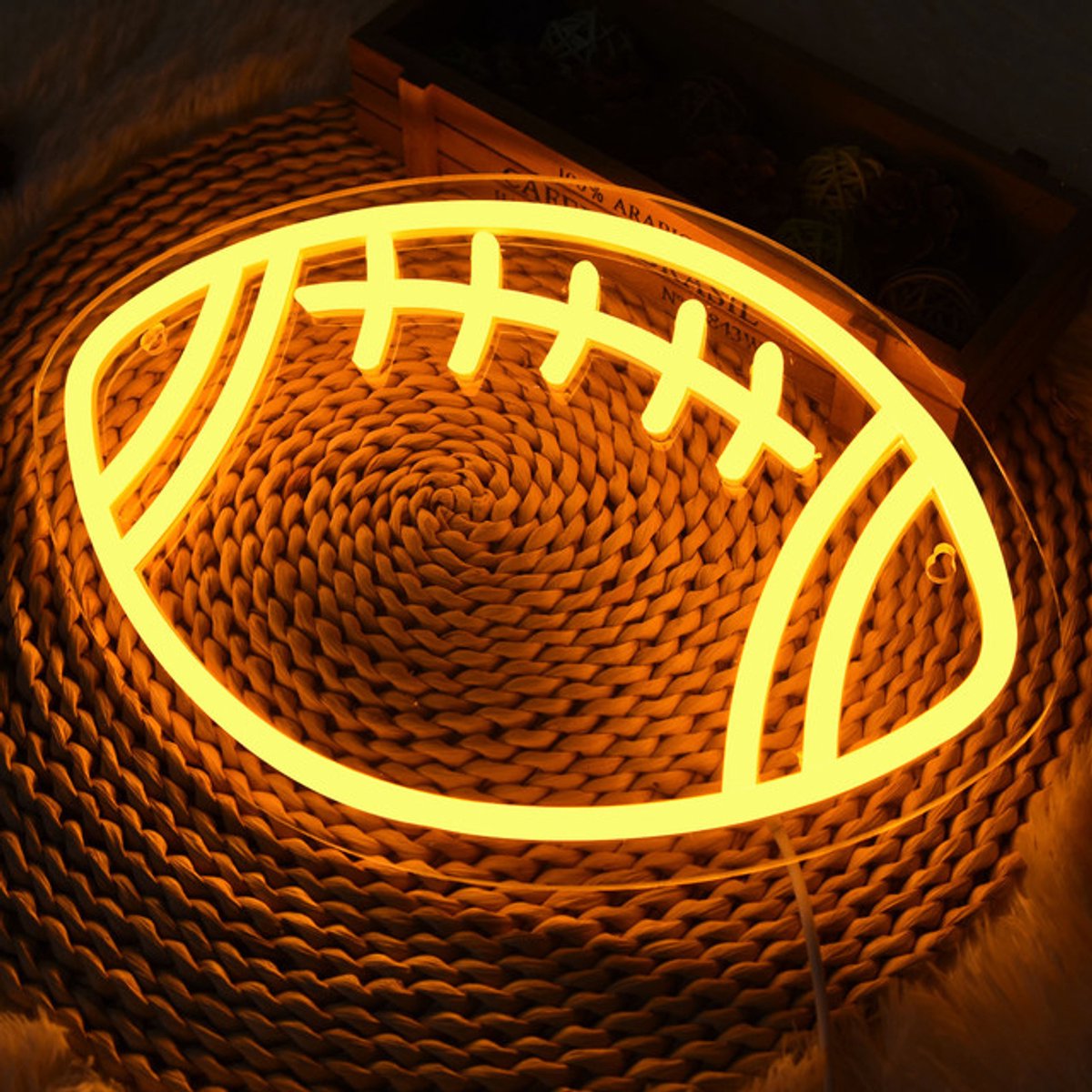 Rugby LED Neon Verlichting - USB-aangedreven met Aan/Uit - Neon Led Lamp - Wanddecoratie voor Speelkamer & Slaapkamer - Incl Ophanghaakjes, Ideaal voor Feest, Festivals en Speciale Gelegenheden(Geel)